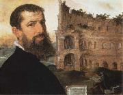 Maerten van heemskerck Self-Portrait of the Painter with the Colosseum in the Background china oil painting reproduction